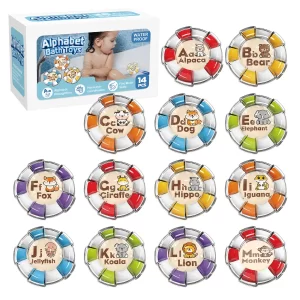 Double-sided Lifebuoy Alphabet Bath Toys, Counting Toys Alphabet Learning Toy for Toddler Boys Girls 18+Month Letters Sorting an