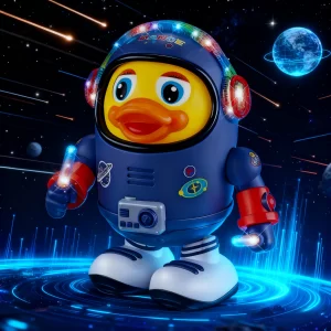 Space Dancing Duck Toy for Kids - Electronic Walking Dancing Robot Duck with Colorful Flashing Lights, Cool Music, Blinking Eyes