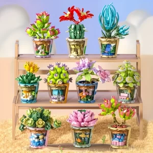 1PCS Mini Flowers Plant Potted Building Blocks,Succulent Plant Building Blocks,Building Blocks Assembling, Creative Flower Build